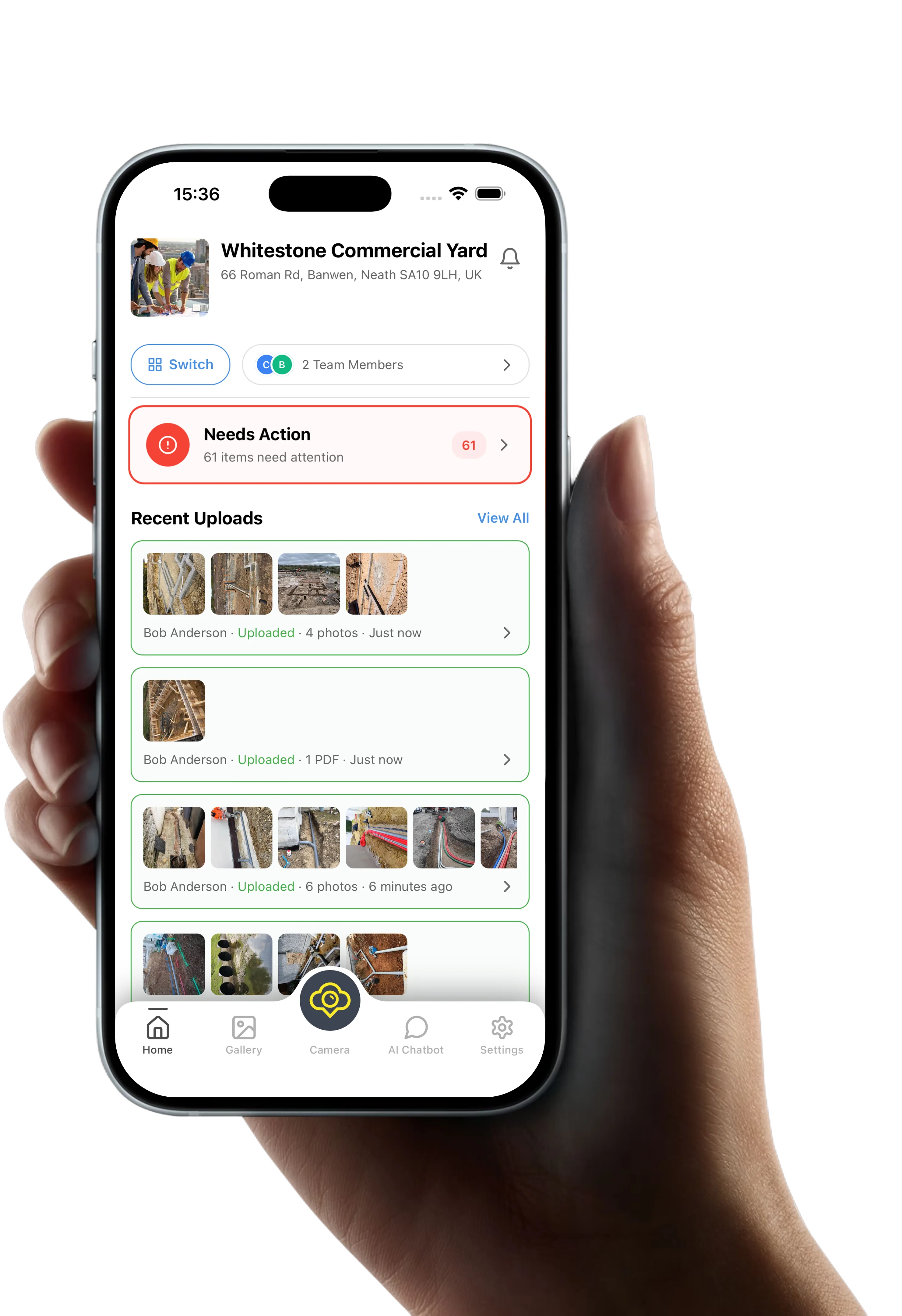 Hand holding a phone running the Lidr.io app