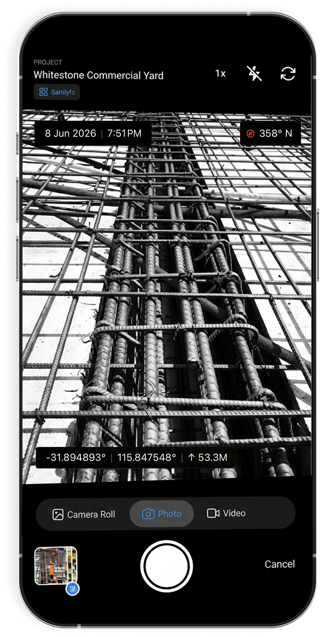 Phone showing the Lidr.io app on a construction site