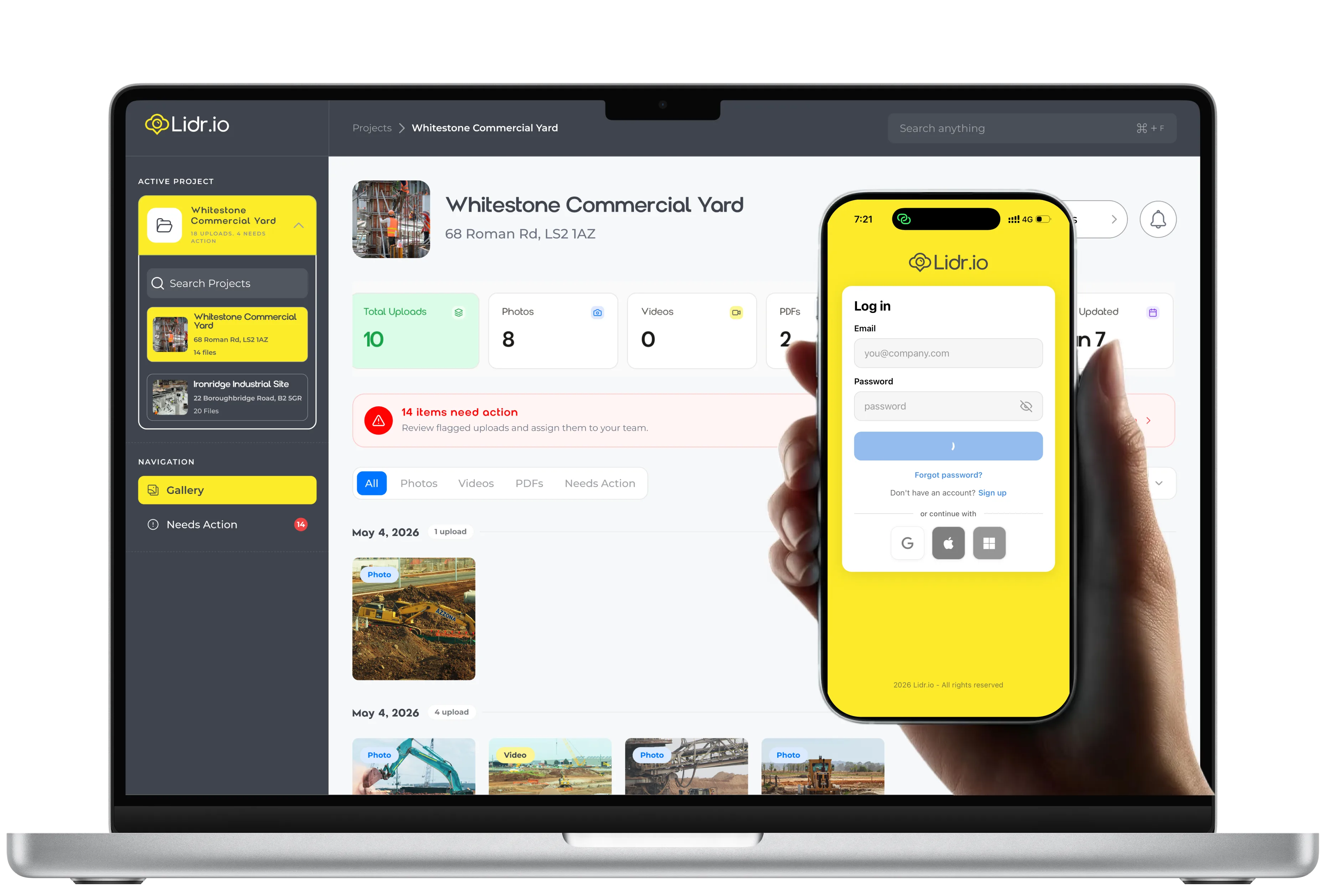 Laptop and phone running the Lidr.io dashboard